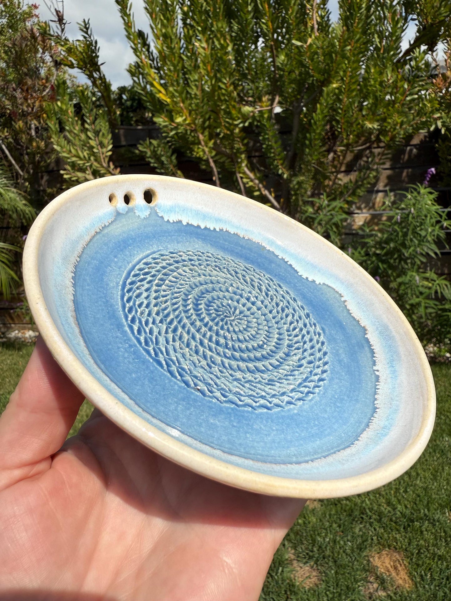Handmade Garlic Grater Dish with Herb Stripper, Grind Plate for Parmesean, Ginger, Nutmeg