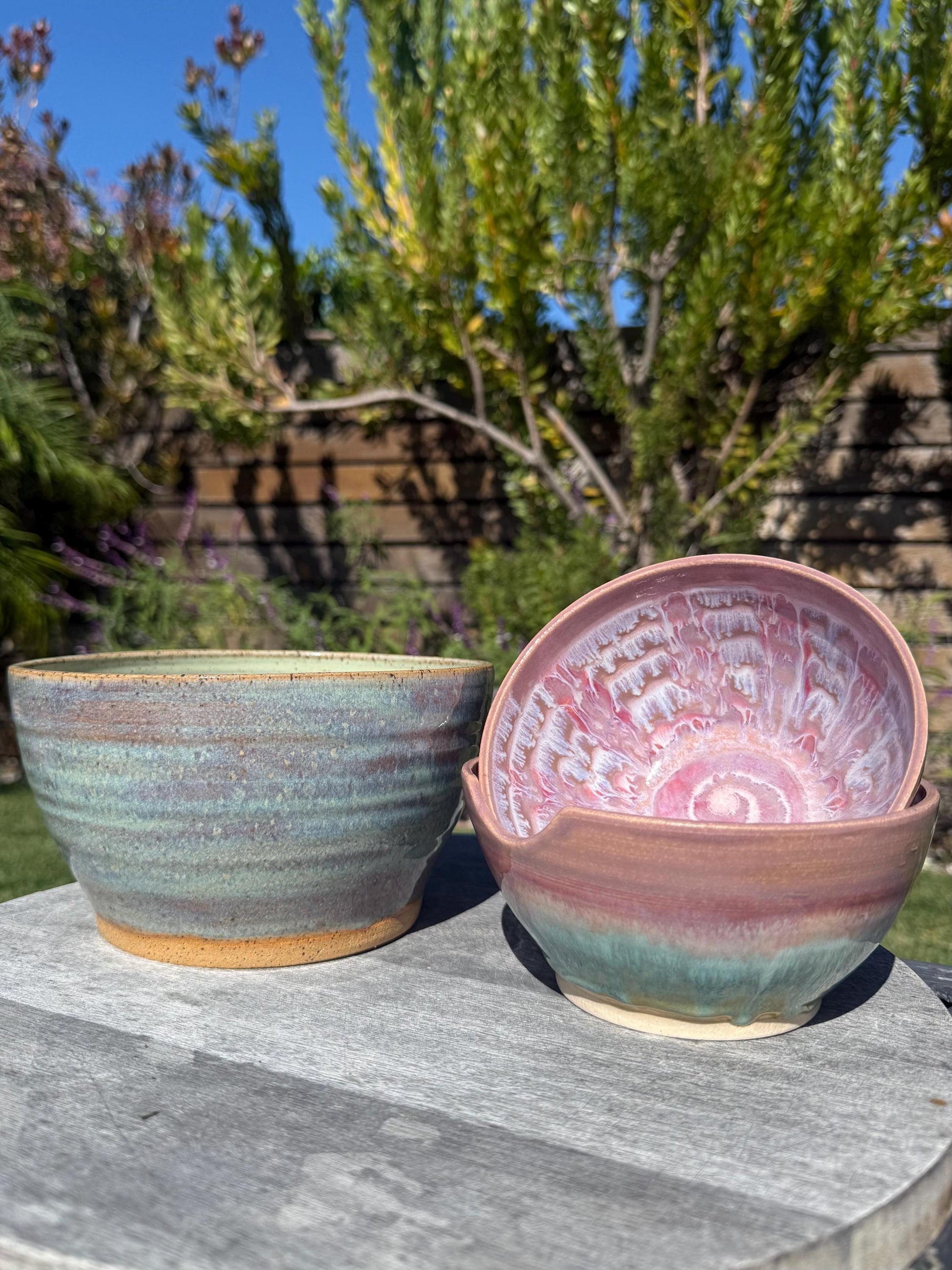 Handmade Dishwasher Safe Stoneware Ceramic Bowls and Sets with Vibrant Sea-inspired Hand Painted Glaze
