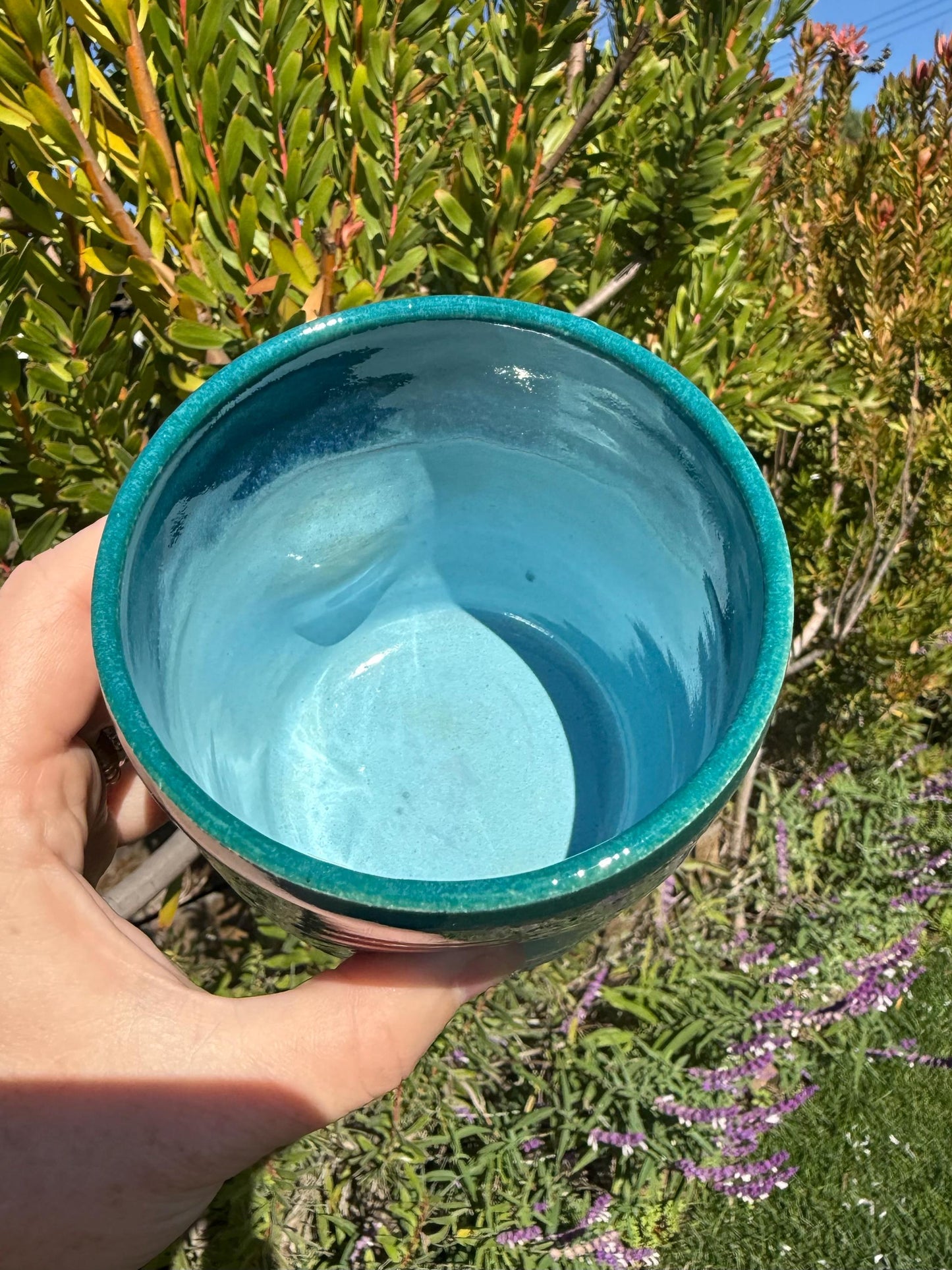 Handmade Beach Wave Grip Cups Set of Two, Handpainted Glazed Stoneware