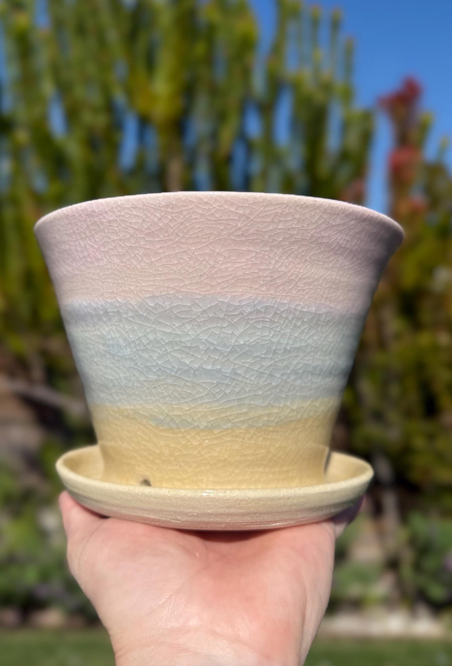 Planter Pots with Built-in Saucers & Drainage Holes, Hand-Painted Ocean-inspired Home Decor