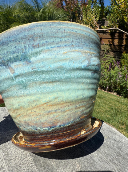 Planter Pots with Built-in Saucers & Drainage Holes, Hand-Painted Ocean-inspired Home Decor