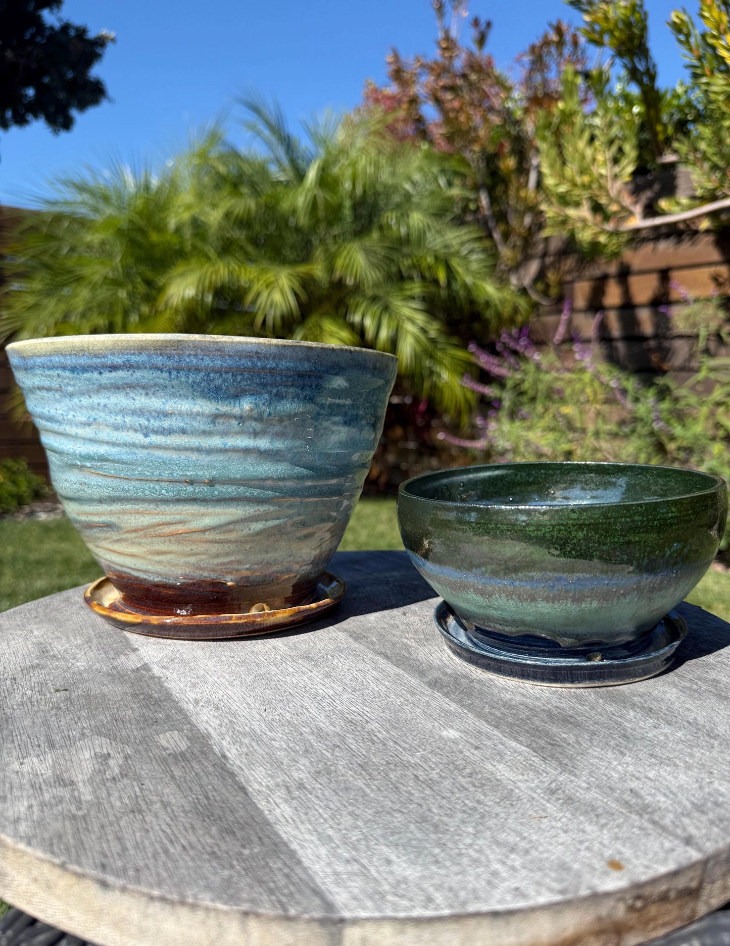 Planter Pots with Built-in Saucers & Drainage Holes, Hand-Painted Ocean-inspired Home Decor