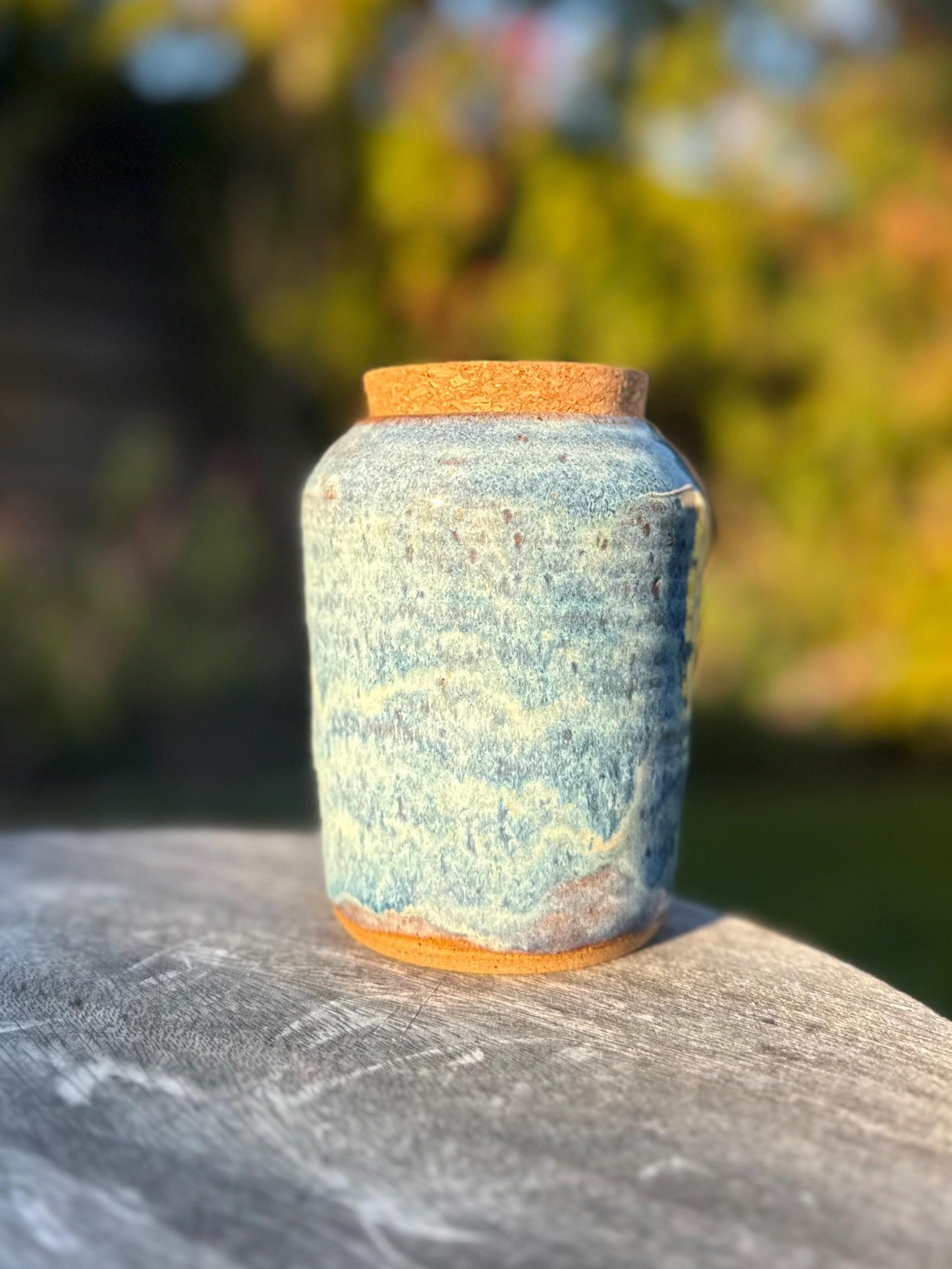Kitchen Jar with Cork, Ocean Blue Foam, Hand-Pressed Lavender Flowers and Herbs