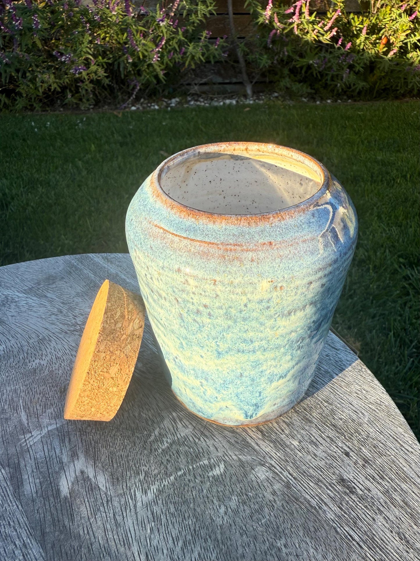 Kitchen Jar with Cork, Ocean Blue Foam, Hand-Pressed Lavender Flowers and Herbs