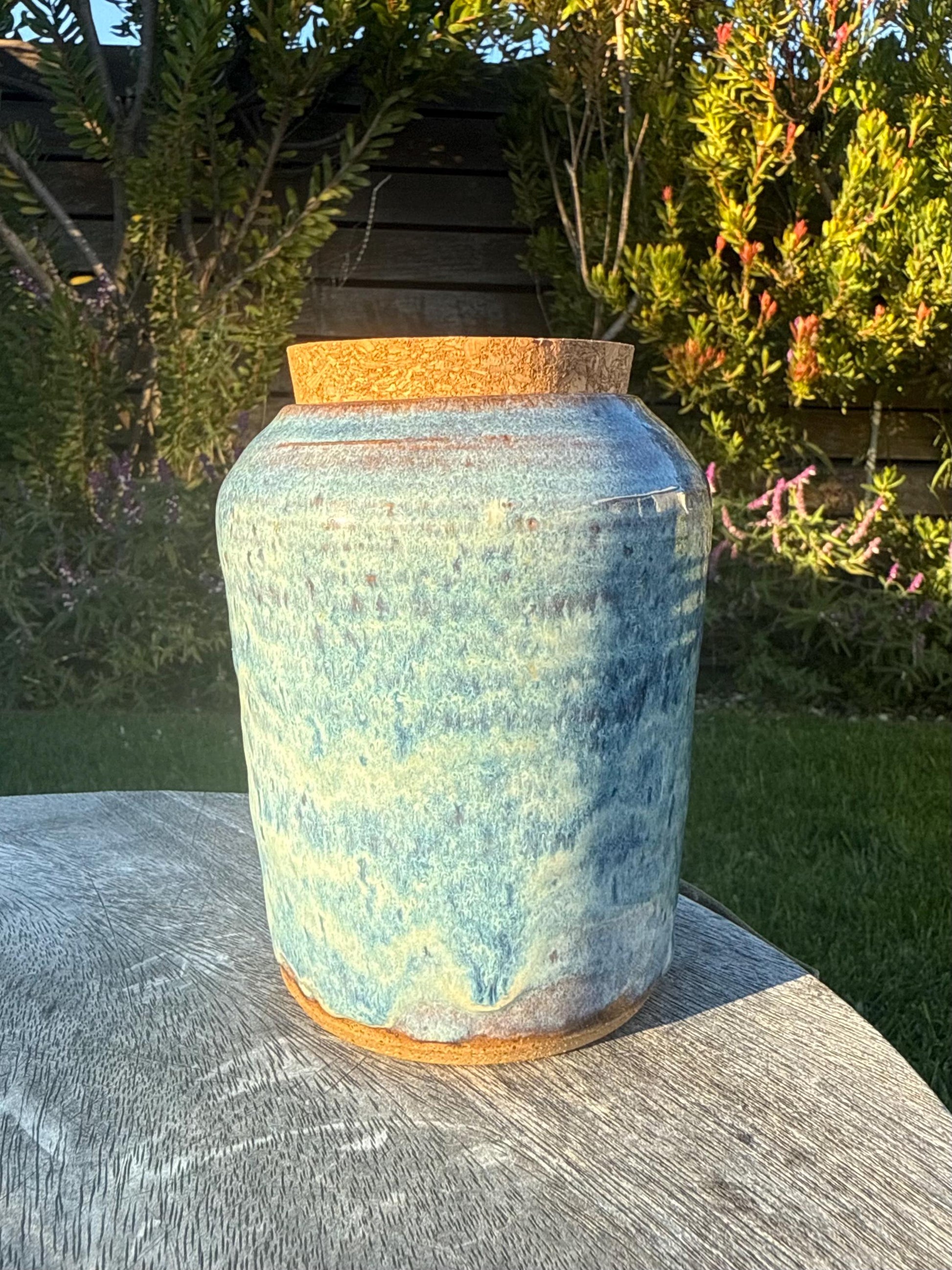 Kitchen Jar with Cork, Ocean Blue Foam, Hand-Pressed Lavender Flowers and Herbs