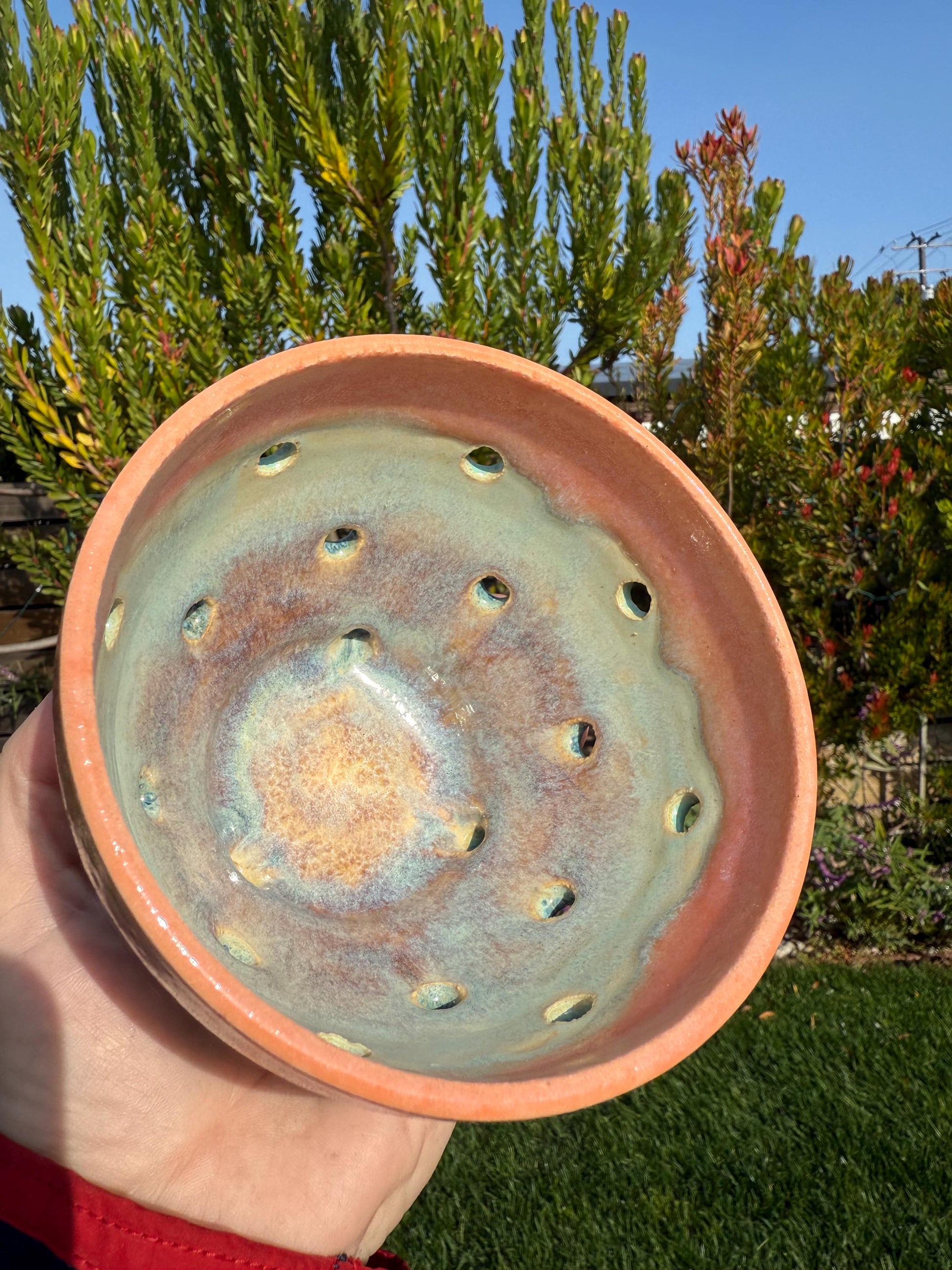 Colander Berry Bowl with Saucer: Pottery