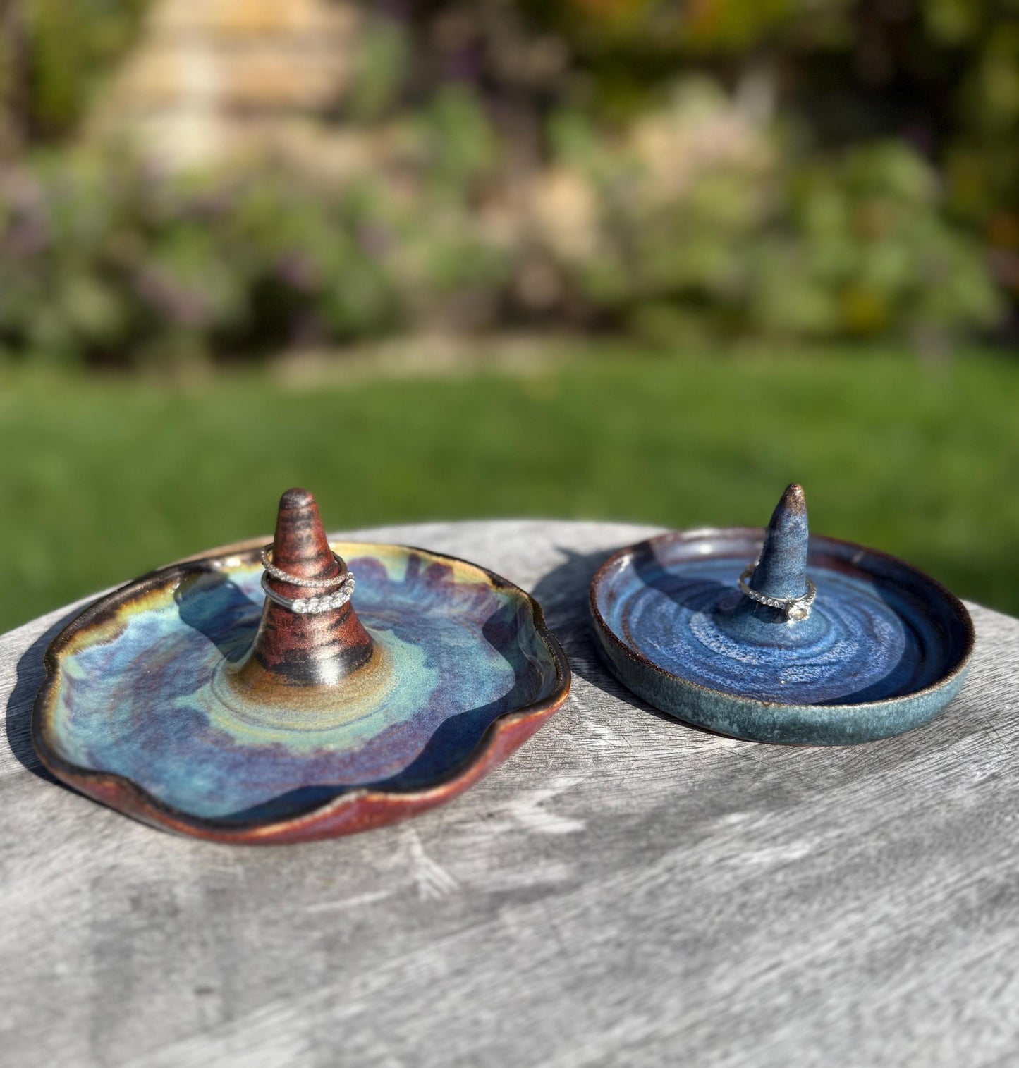 Ceramic Ring Dish, for Jewelry, Purple Blue Metallic Silver Glaze