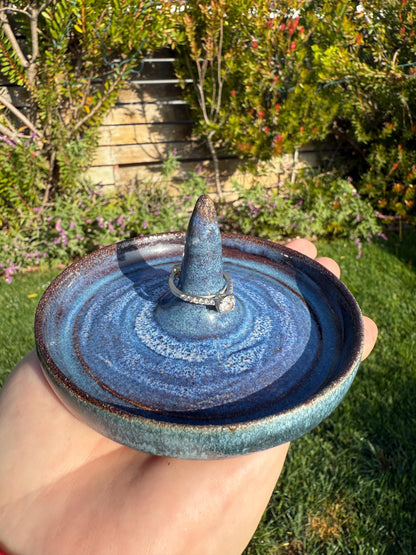 Ceramic Ring Dish, for Jewelry, Purple Blue Metallic Silver Glaze