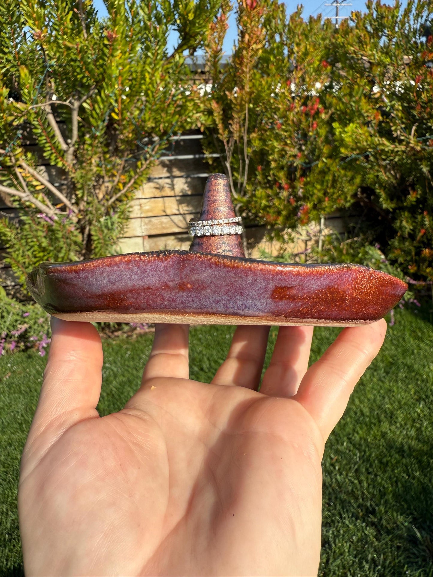 Ceramic Ring Dish, for Jewelry, Purple Blue Metallic Silver Glaze