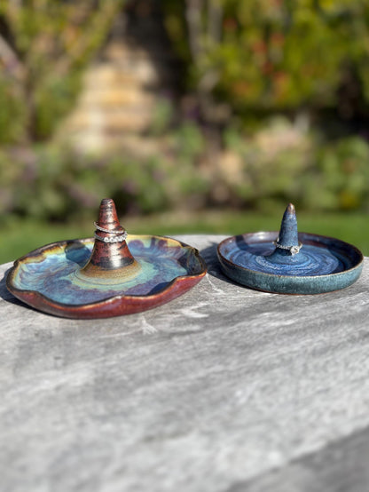 Ceramic Ring Dish, for Jewelry, Purple Blue Metallic Silver Glaze