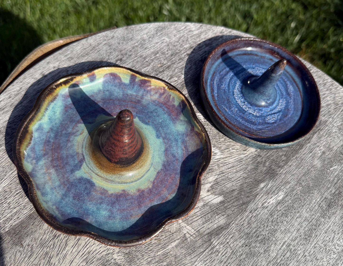 Ceramic Ring Dish, for Jewelry, Purple Blue Metallic Silver Glaze