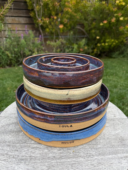 Handmade Slow Feeder Pet Food Bowls: Ceramic Wheel-Thrown Pottery Made in CA