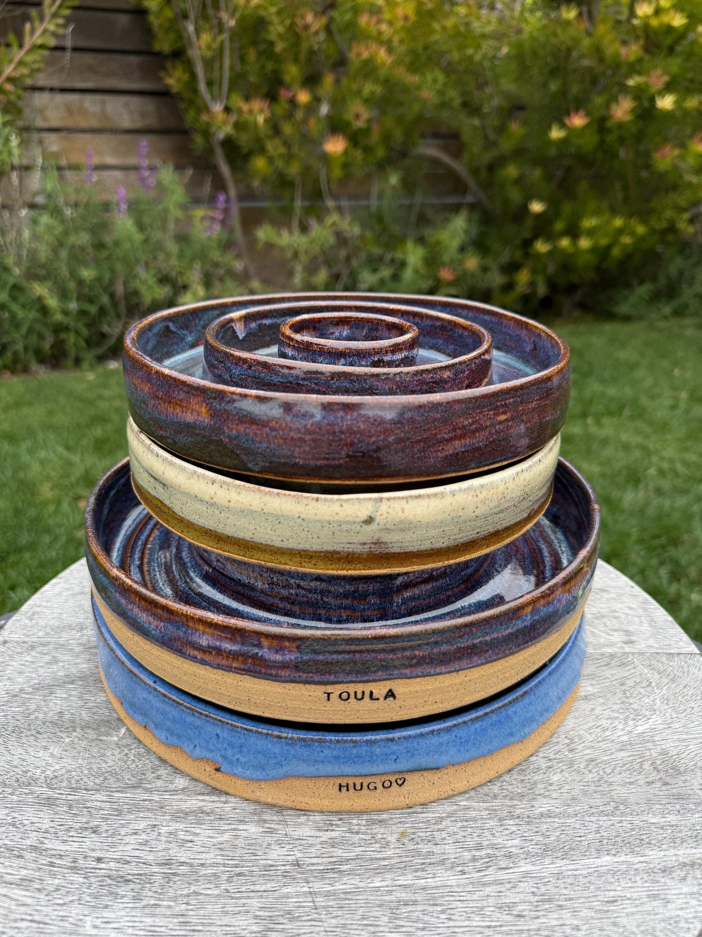 Handmade Slow Feeder Pet Food Bowls & Water Dishes for Cats Small Dogs, Personalized Made to Order, Stoneware Wheel-Thrown Pottery from CA