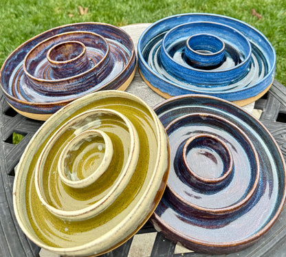 Handmade Slow Feeder Pet Food Bowls: Ceramic Wheel-Thrown Pottery Made in CA