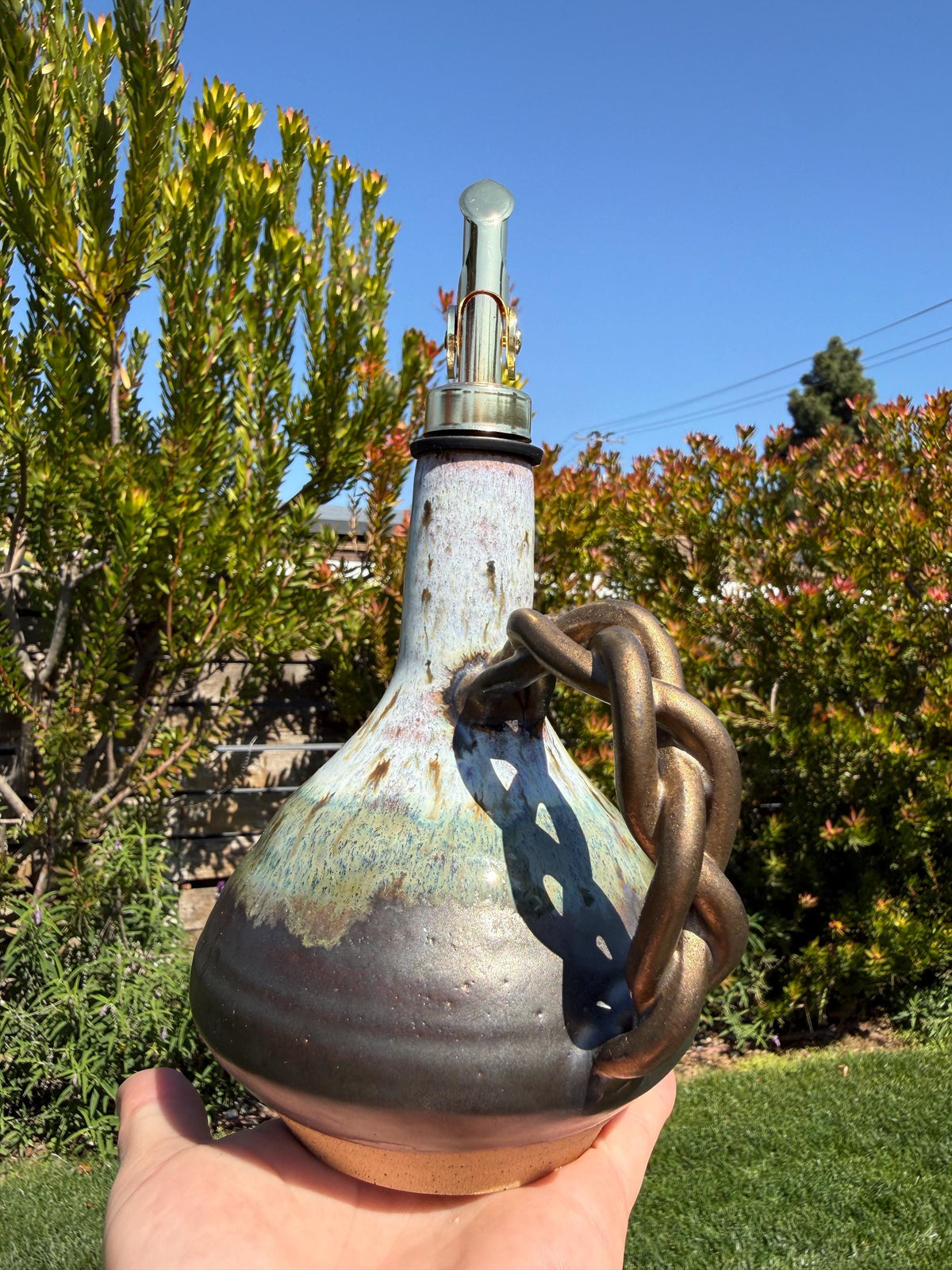 Olive Oil Cruet, with Weighted Spout and Thumb Grip for Easy Pouring