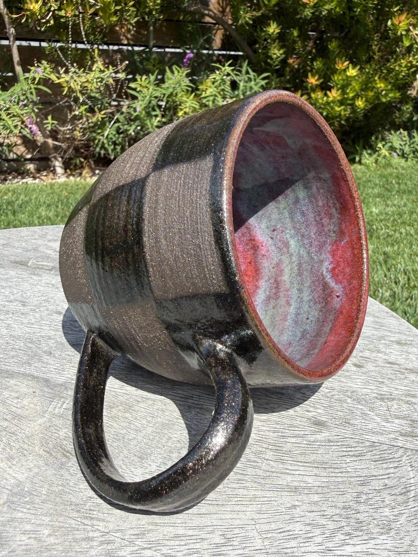 Checkered Mugs, Hand-Painted Wax Resist, Large Mugs with Comfortable Handles
