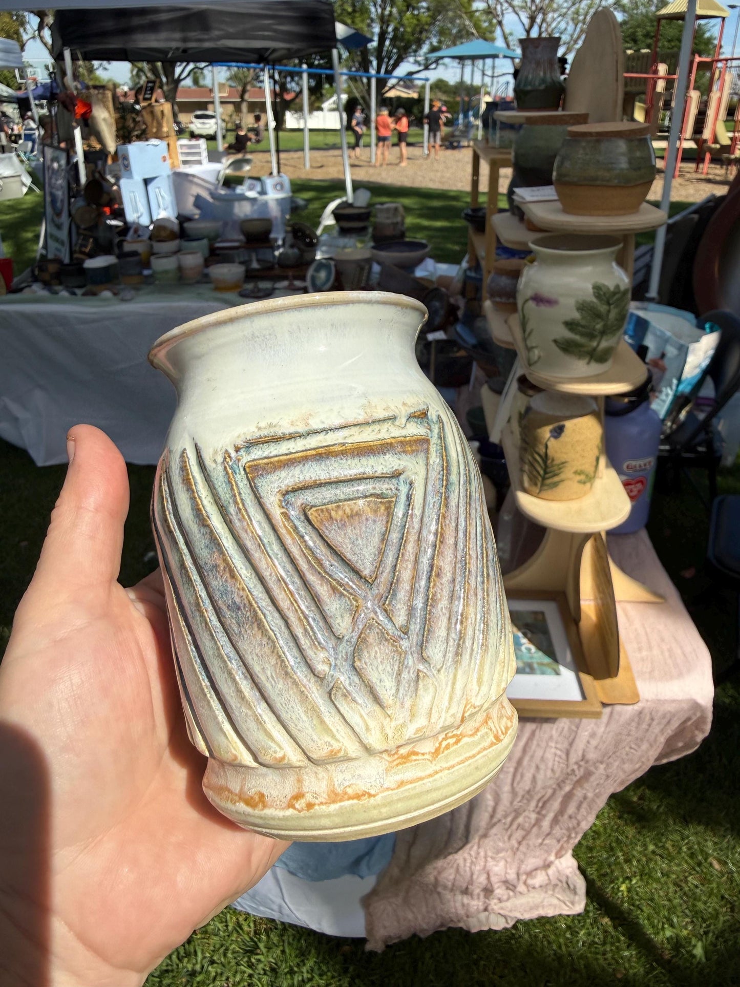 Mini handmade ceramic bud vase in metallic and pearl glazes, pink green and white grey ombre, and assorted glaze colors, wheel-thrown stoneware - Ceramics By Court