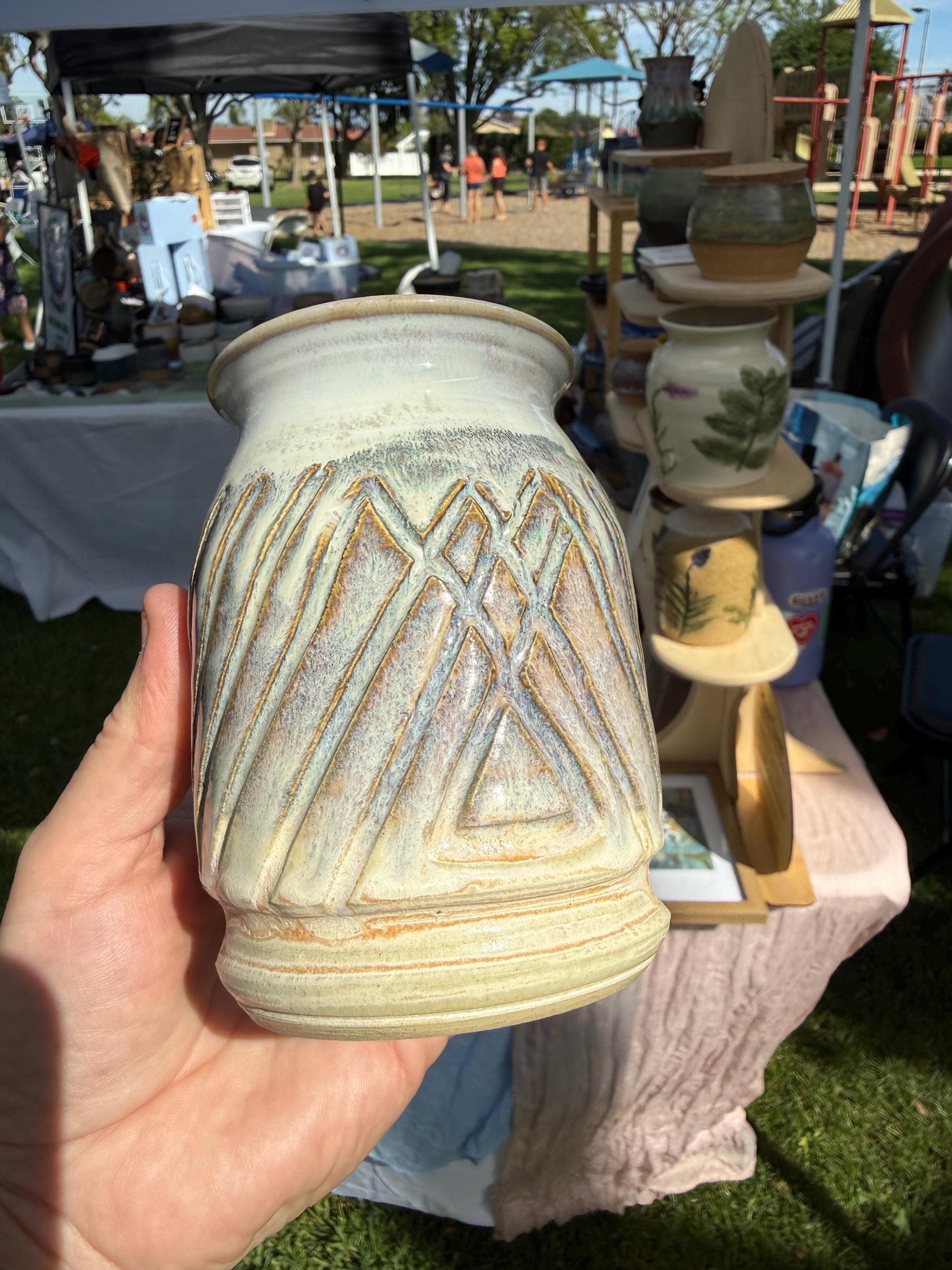 Mini handmade ceramic bud vase in metallic and pearl glazes, pink green and white grey ombre, and assorted glaze colors, wheel-thrown stoneware - Ceramics By Court