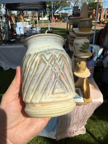 Mini handmade ceramic bud vase in metallic and pearl glazes, pink green and white grey ombre, and assorted glaze colors, wheel-thrown stoneware - Ceramics By Court