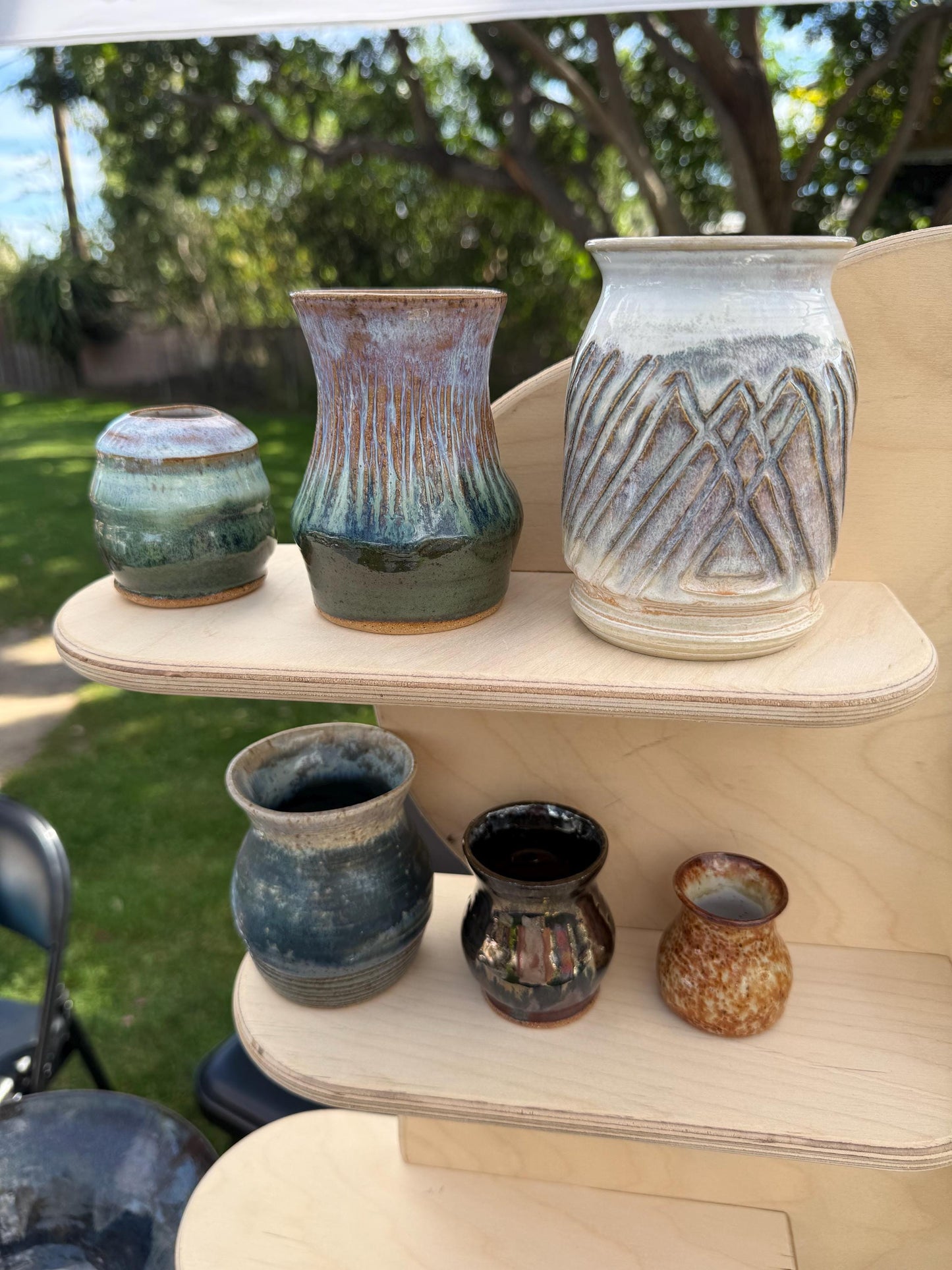 Mini handmade ceramic bud vase in metallic and pearl glazes, pink green and white grey ombre, and assorted glaze colors, wheel-thrown stoneware - Ceramics By Court