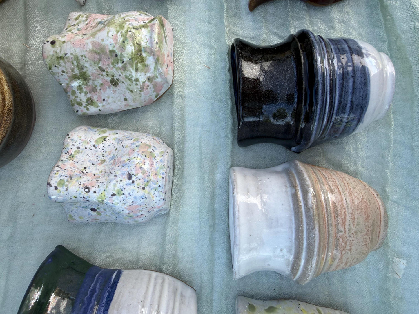 Mini ceramic fridge magnet vases in multiple glazes, overview photo of multiple, small pottery gift, handmade wheel-thrown bud vase - Ceramics By Court
