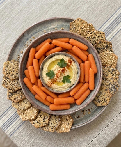 Chip n’ Dip Dish, 9” wide Dishwasher-Safe Charcuterie 3-compartment dish, Wheel-thrown Pottery