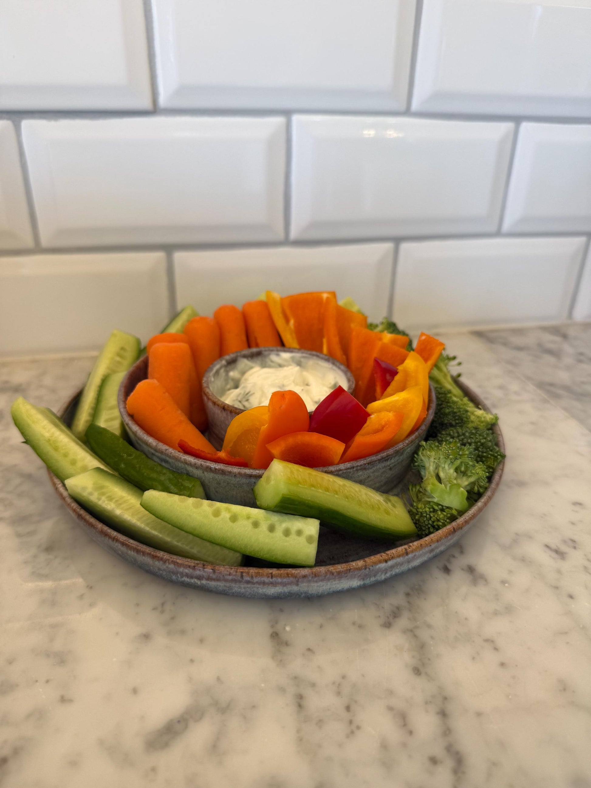 Handmade Chip n’ Dip Dish, 9” wide Dishwasher-Safe Charcuterie 3-compartment dish, Wheel-thrown Pottery