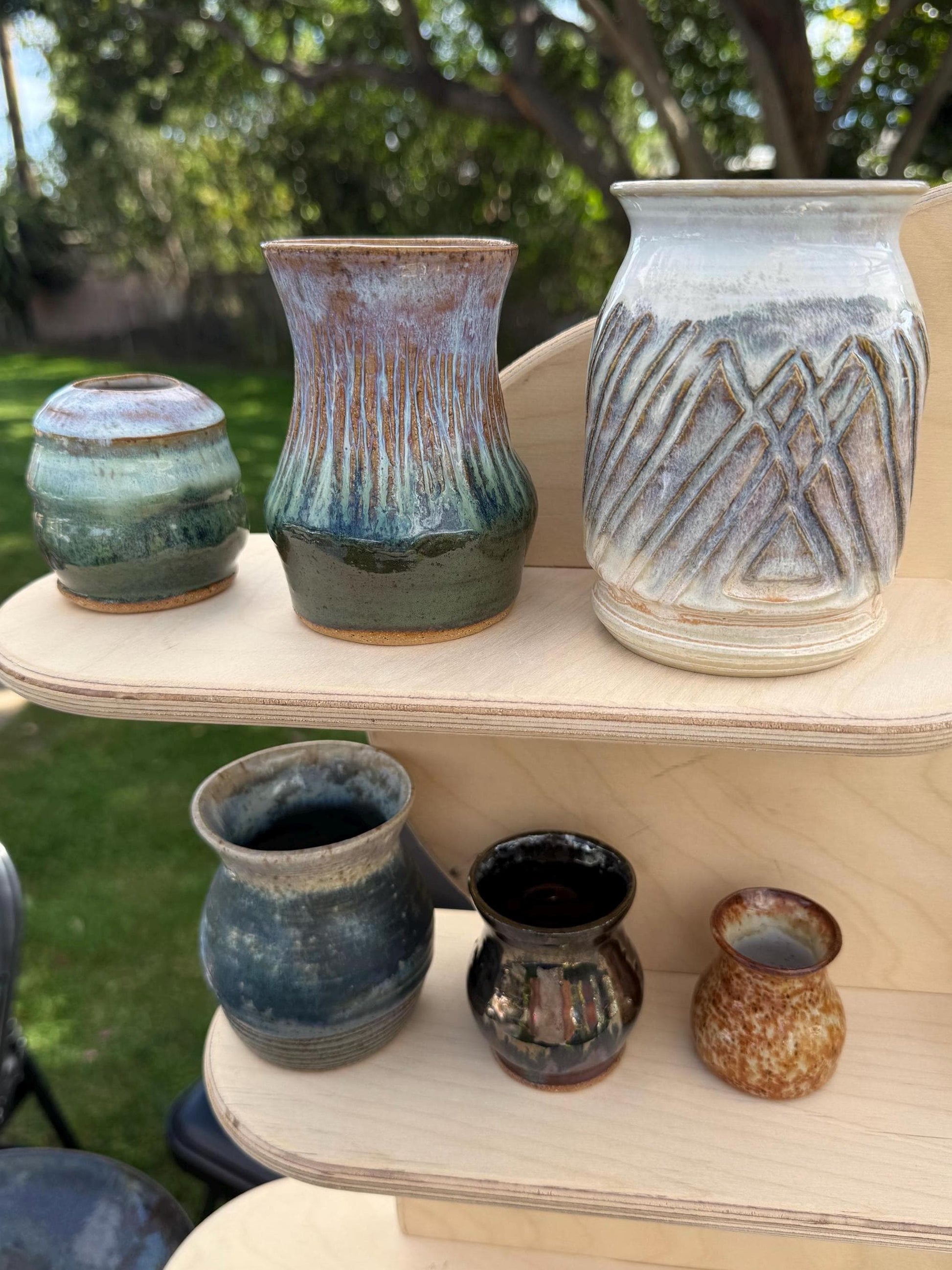 Mini handmade ceramic bud vase in metallic and pearl glazes, pink green and white grey ombre, and assorted glaze colors, wheel-thrown stoneware - Ceramics By Court
