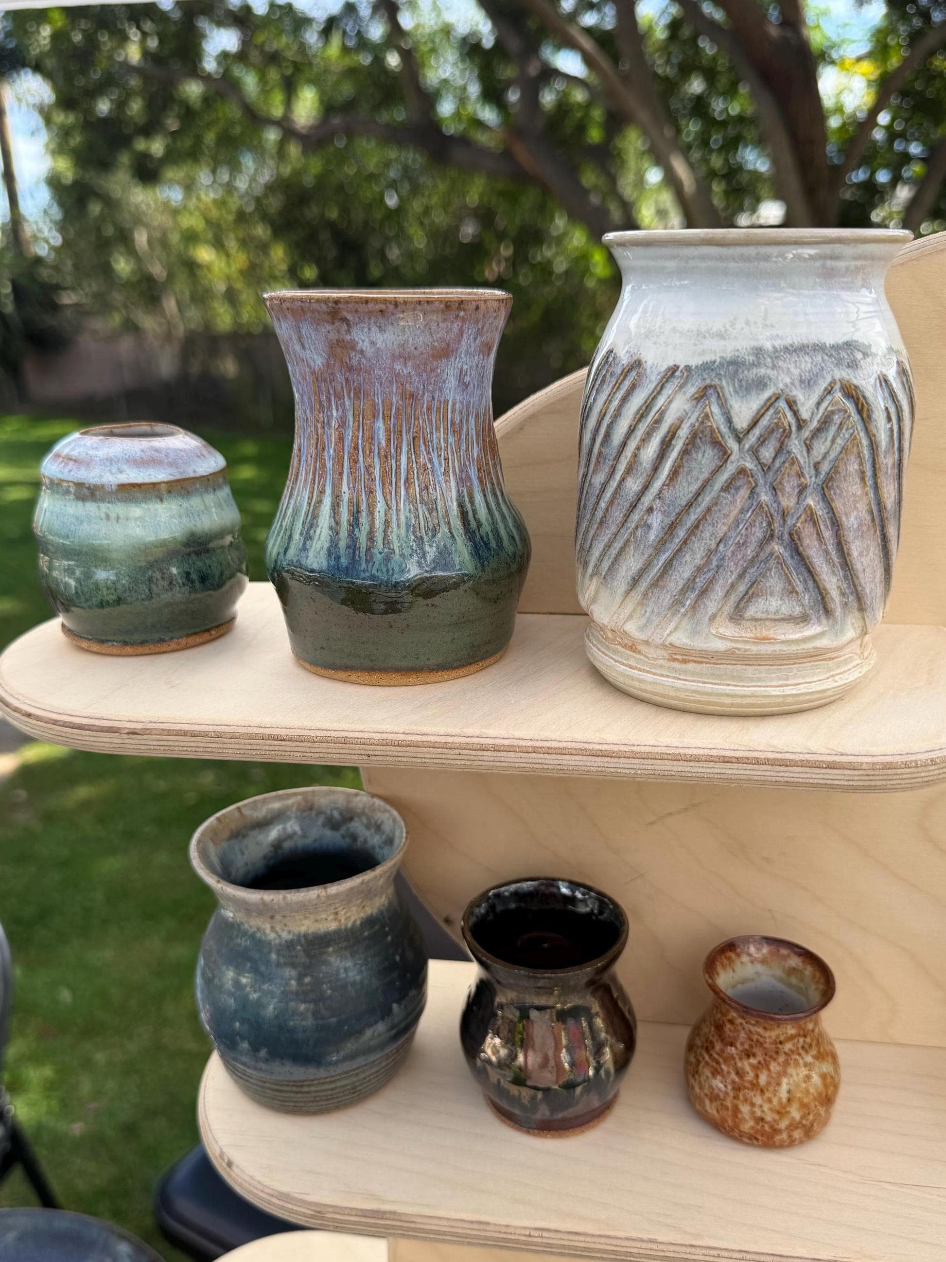 Mini handmade ceramic bud vase in metallic and pearl glazes, pink green and white grey ombre, and assorted glaze colors, wheel-thrown stoneware - Ceramics By Court