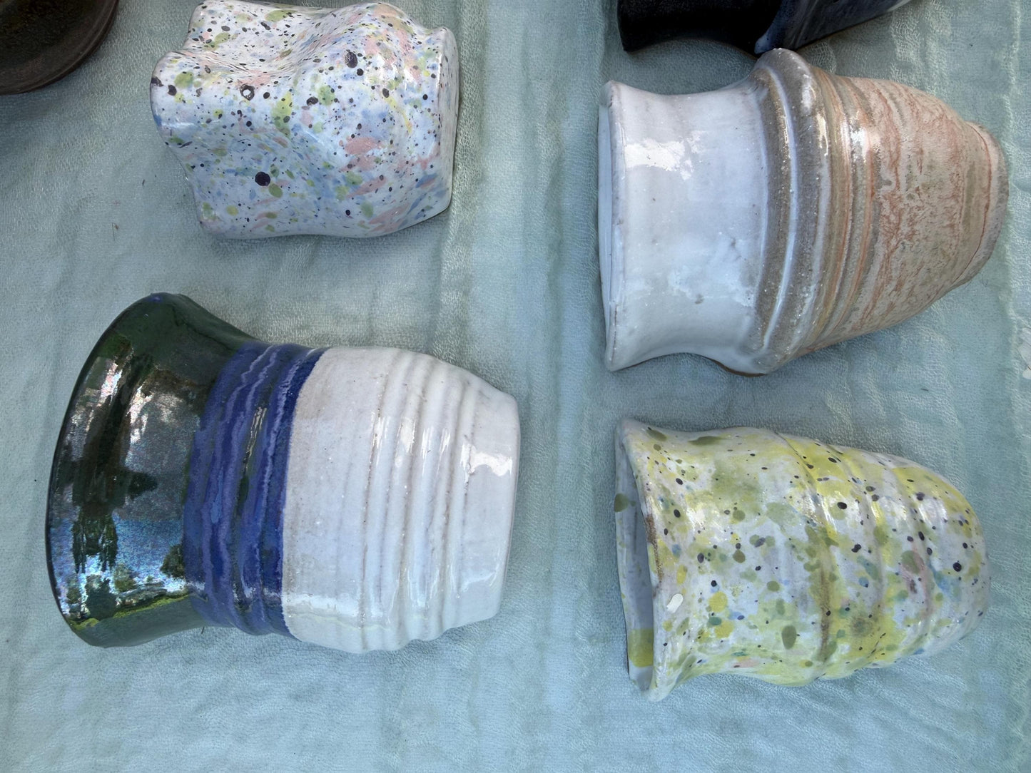 Mini ceramic fridge magnet vases in multiple glazes, overview photo of multiple, small pottery gift, handmade wheel-thrown bud vase - Ceramics By Court