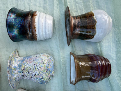 Mini ceramic fridge magnet vases in multiple glazes, overview photo of multiple, small pottery gift, handmade wheel-thrown bud vase - Ceramics By Court