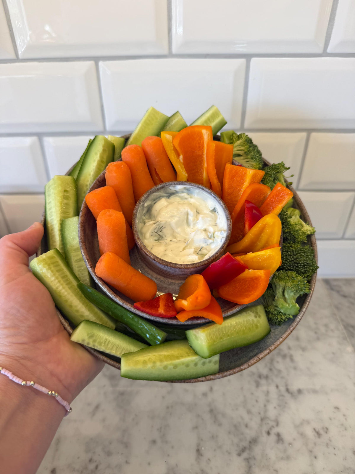 Chip n’ Dip Dish, 9” wide Dishwasher-Safe Charcuterie 3-compartment dish, Wheel-thrown Pottery