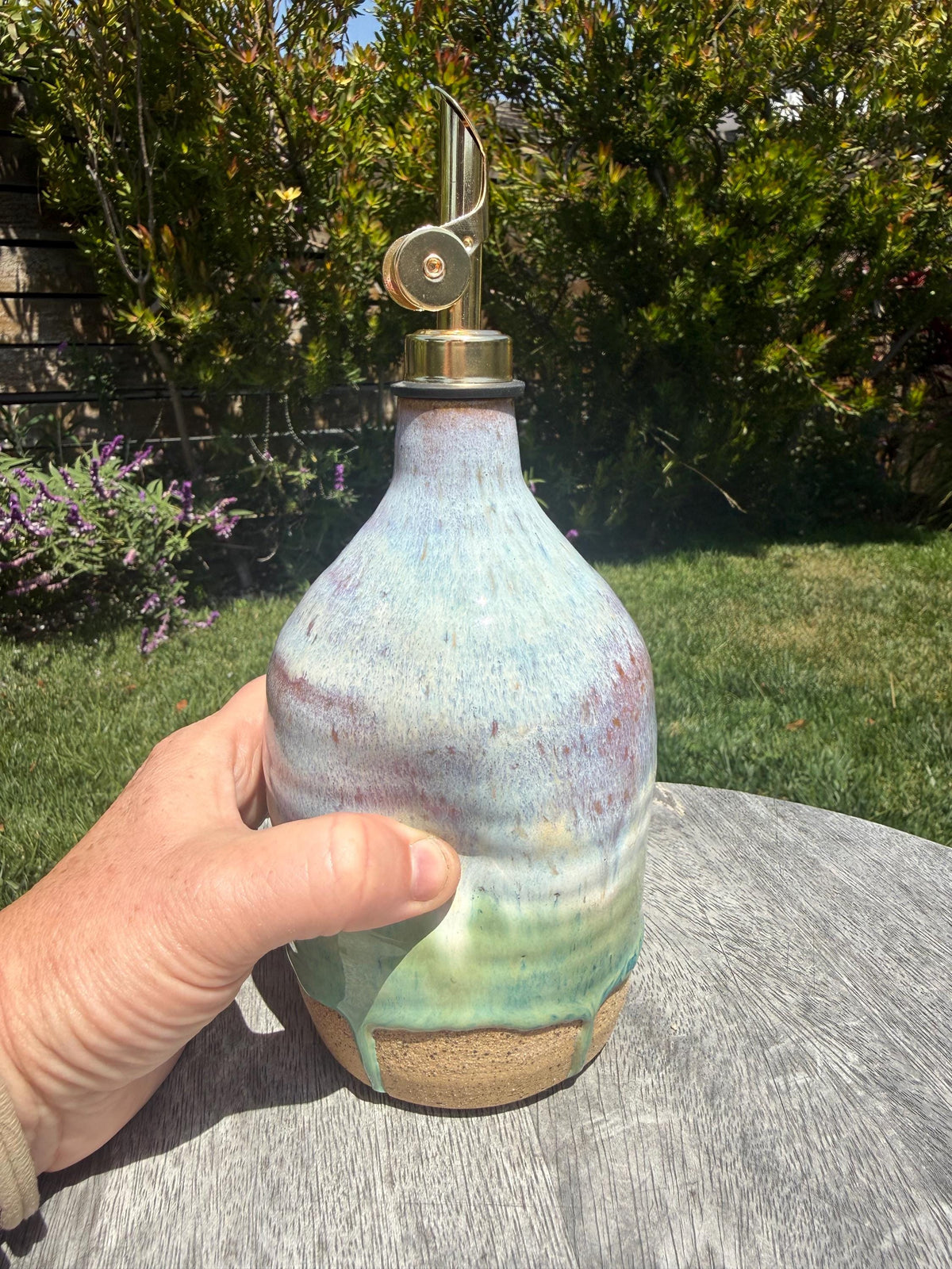 Olive Oil Cruet, with Weighted Spout and Thumb Grip for Easy Pouring
