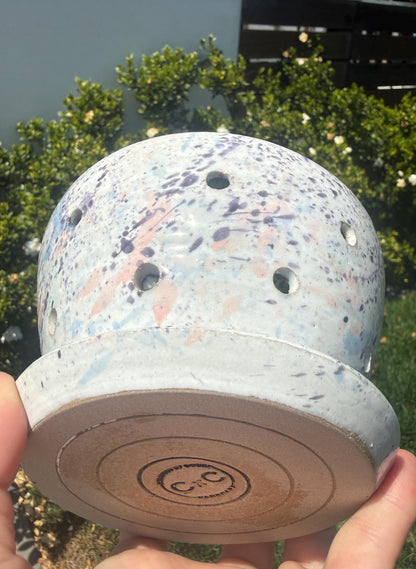 Colander Berry Bowl with Built-in Saucer, Pottery