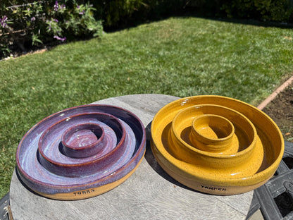 Handmade Slow Feeder Pet Food Bowls & Water Dishes for Cats Small Dogs, Personalized Made to Order, Stoneware Wheel-Thrown Pottery from CA