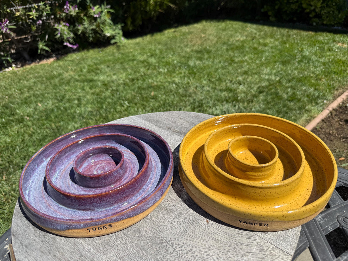 Slow Feeder Pet Food Bowls & Water Dishes for Medium Large Dogs, Personalized Made to Order, Wheel-Thrown Pottery from CA