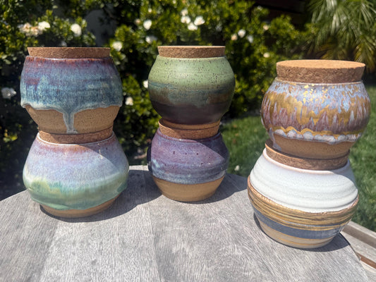 Salt Cellars with Cork Lid, Salt Pig, Countertop Pinch Bowl