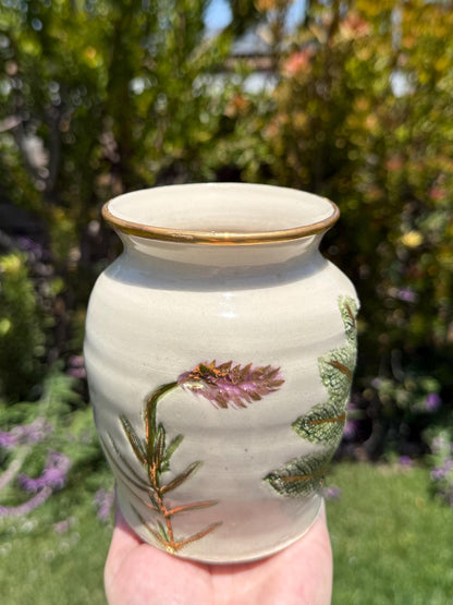 Vases with Pressed Lavender & Herbs Plant Impressions and Hand-Painted 22 Karat Gold
