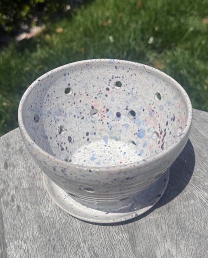 Colander Berry Bowl with Built-in Saucer, Pottery