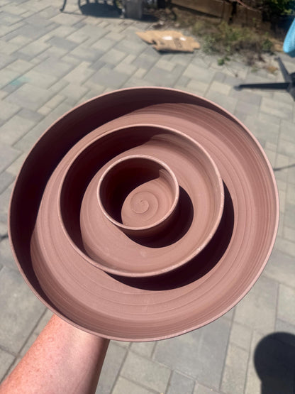 Handmade Chip n’ Dip Dish, 9” wide Dishwasher-Safe Charcuterie 3-compartment dish, Wheel-thrown Pottery