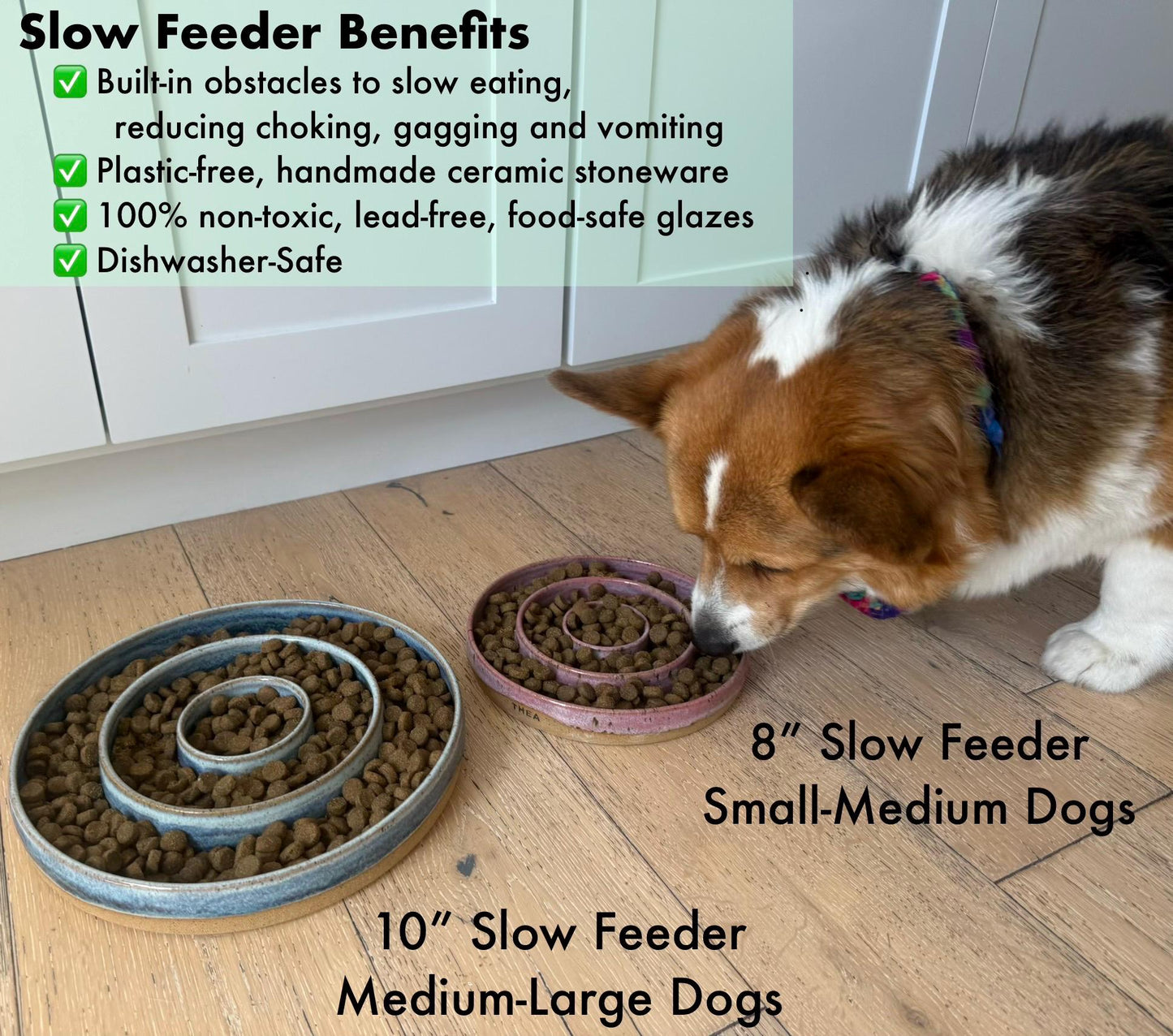 Handmade Slow Feeder Pet Food Bowls & Water Dishes for Cats Small Dogs, Personalized Made to Order, Stoneware Wheel-Thrown Pottery from CA