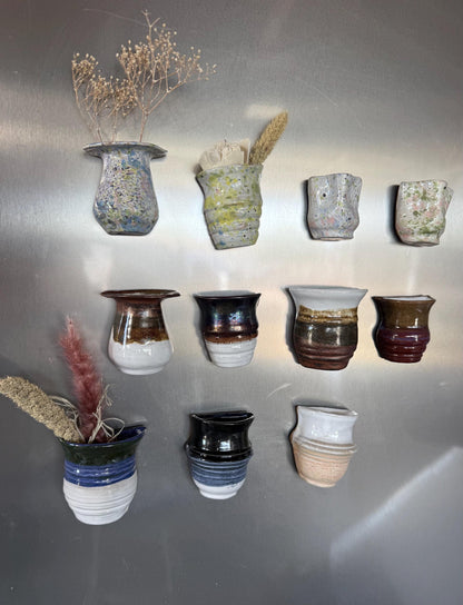 Mini Fridge Magnet Vases with Hand-painted Vibrant Glazes