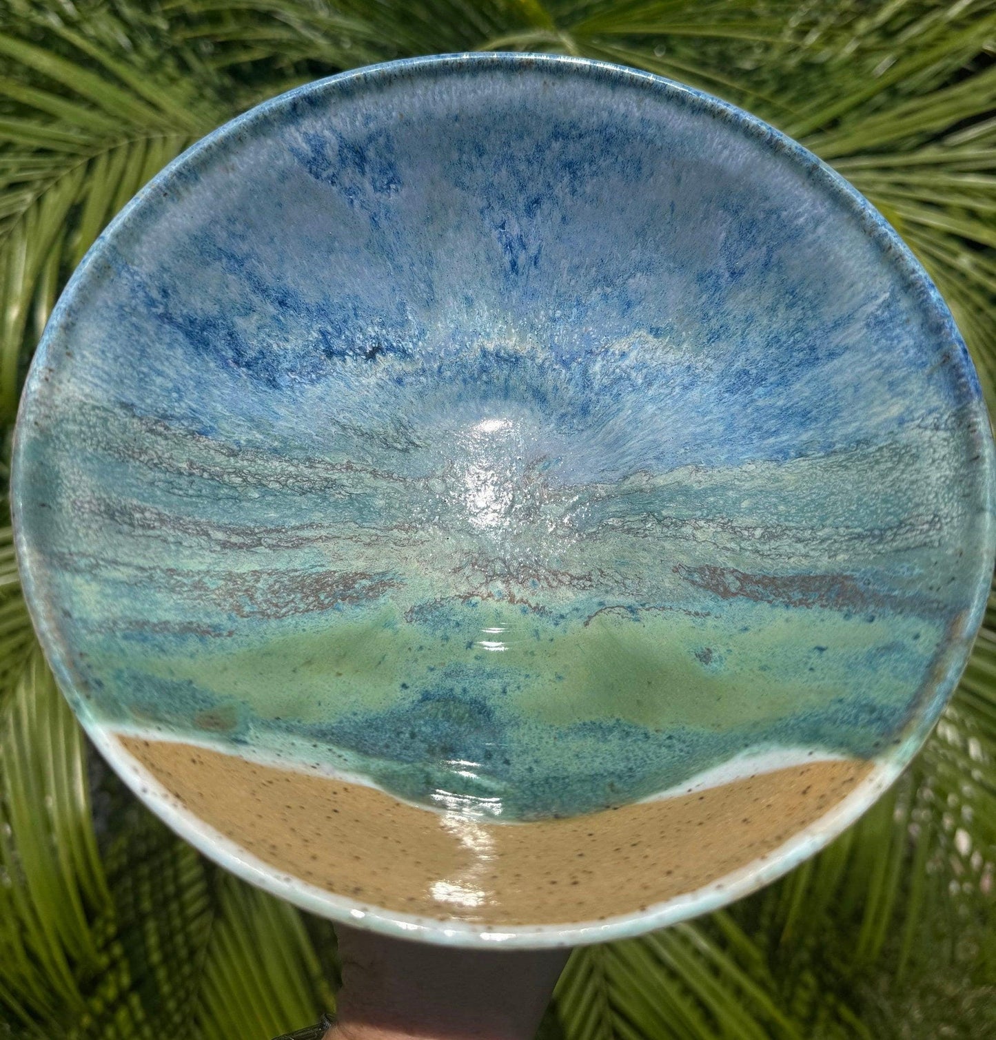 Pedestal Bowls, Hand-Painted Beach Wave, Funtional Coastal Home Decor