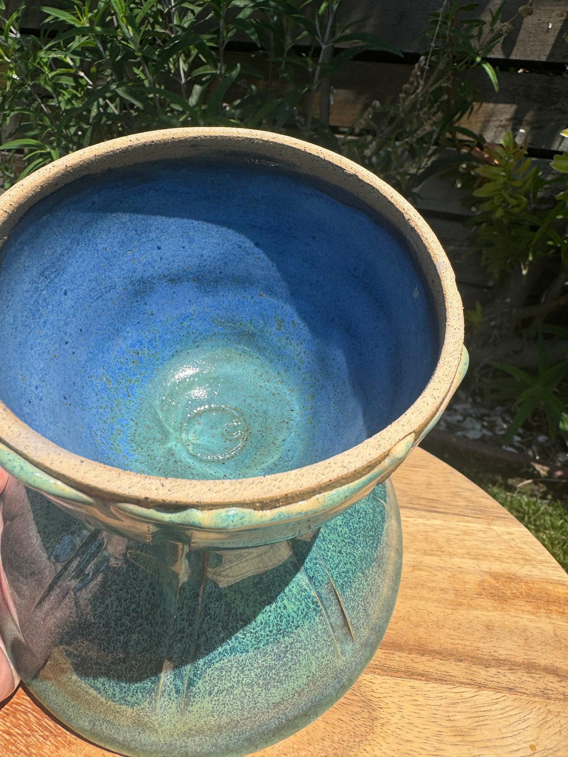 Pedestal Bowls, Hand-Painted Beach Wave, Funtional Coastal Home Decor