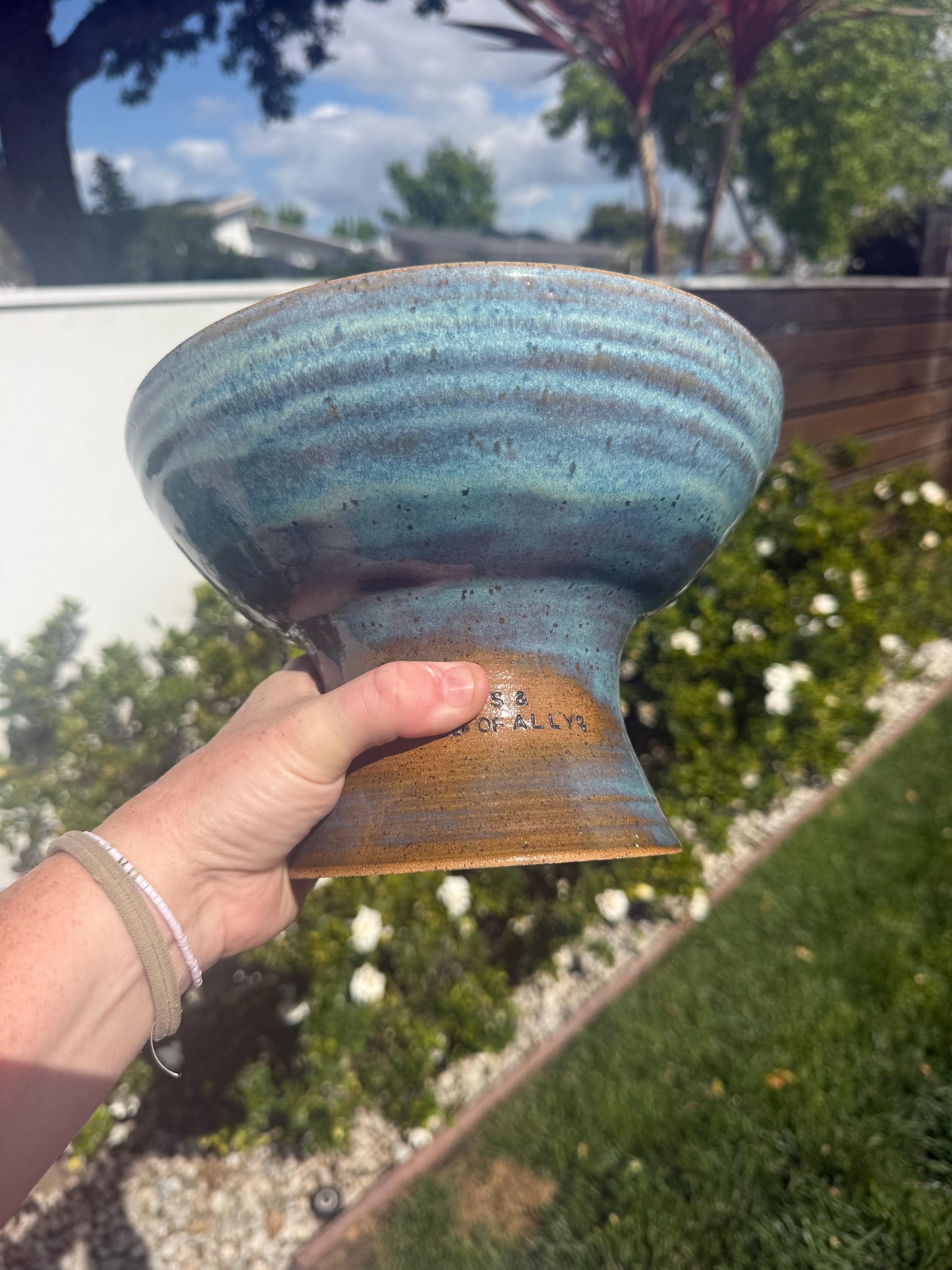 Pedestal Bowls, Hand-Painted Beach Wave, Funtional Coastal Home Decor