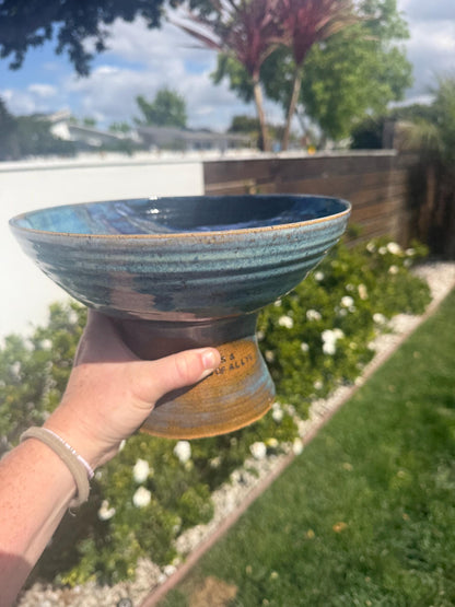 Pedestal Bowls, Hand-Painted Beach Wave, Funtional Coastal Home Decor