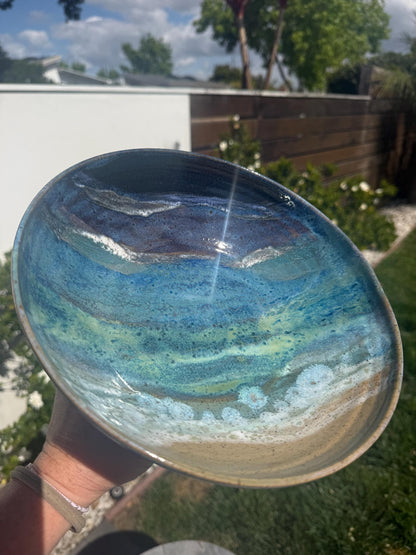Pedestal Bowls, Hand-Painted Beach Wave, Funtional Coastal Home Decor