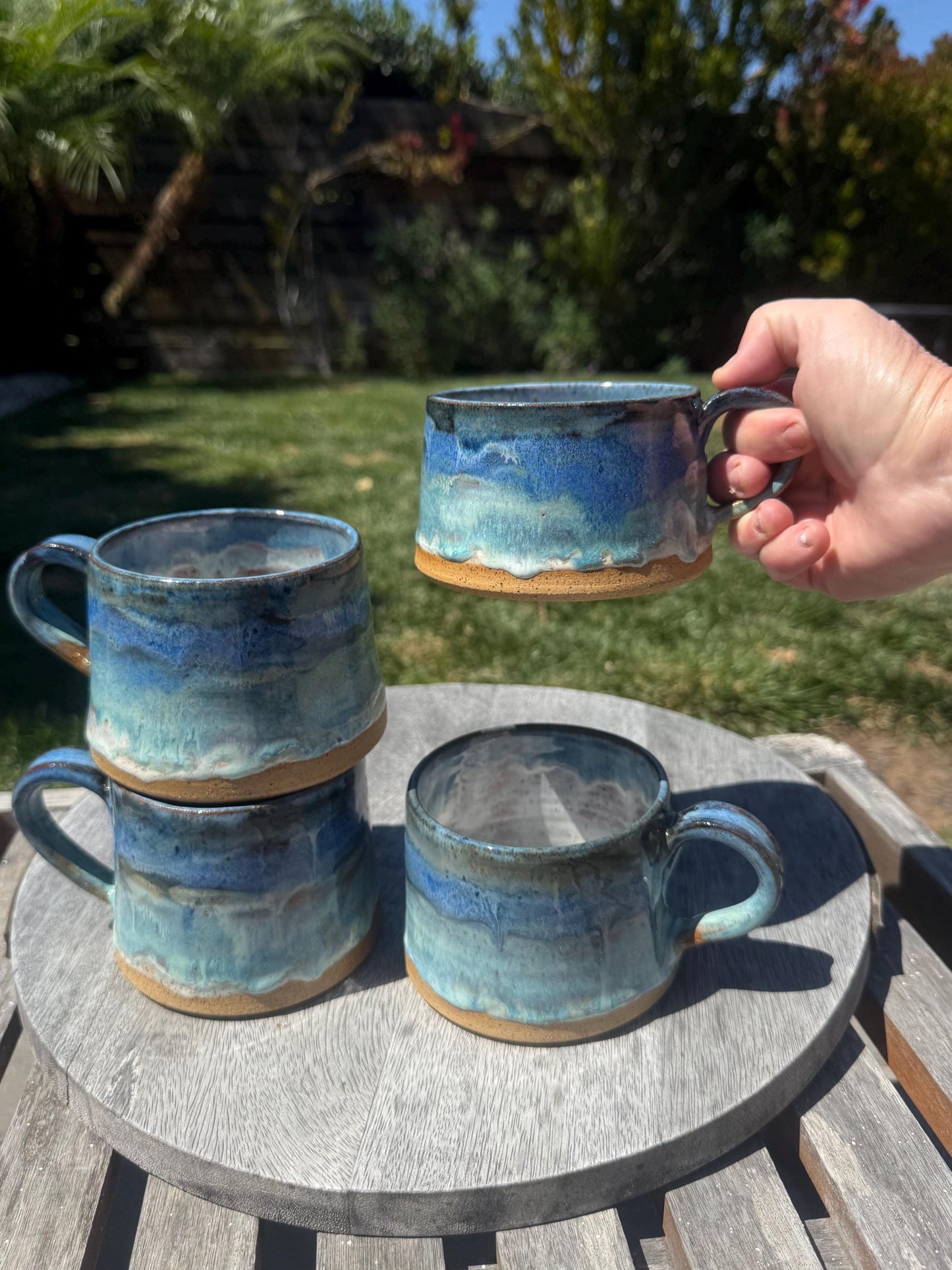 Handpainted Beach Mugs, A-Shape Cup with Stable Base and Comfortable Handles