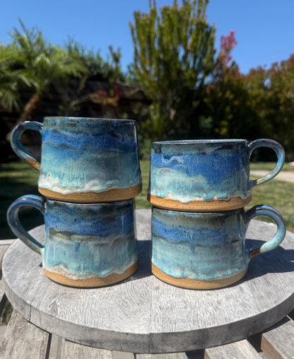 Handpainted Beach Mugs, A-Shape Cup with Stable Base and Comfortable Handles