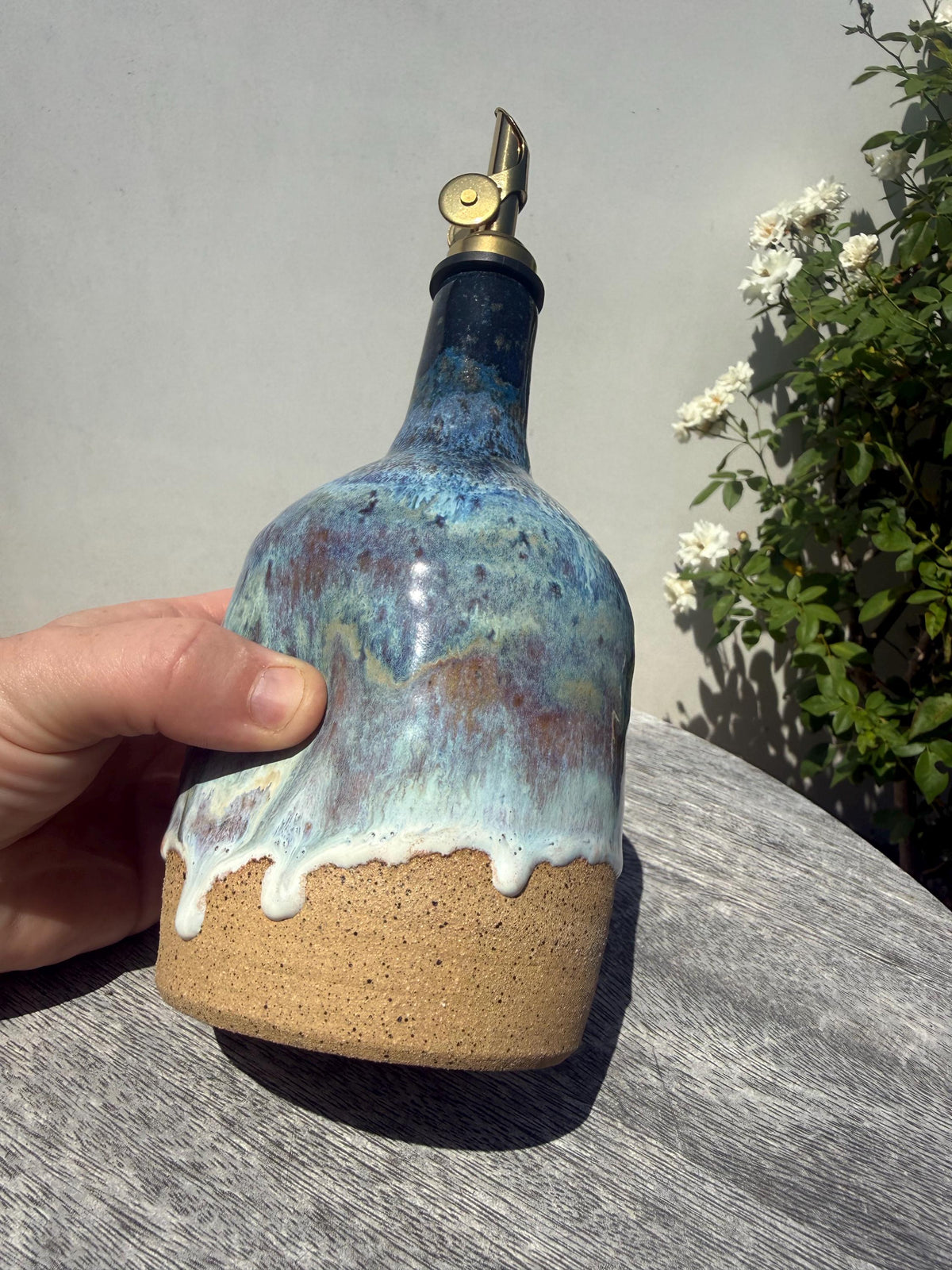 Olive Oil Cruet, with Weighted Spout and Thumb Grip for Easy Pouring